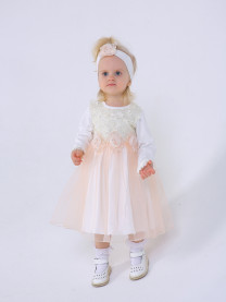 Платье с повязкой, молочный/персиковый, арт. 9020/002